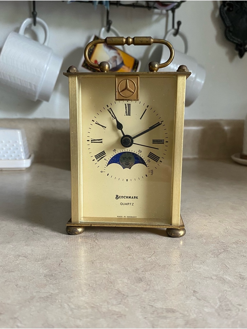 Vintage Mercedes-Benz Benchmark Blue Moon Phase Clock Hermle Quartz 2100 Germany